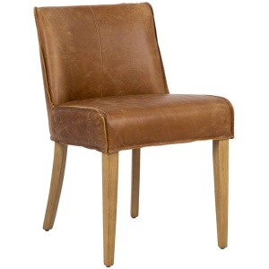 Ambra Leather & Oak Vintage Saddle Dining Chair