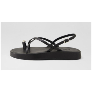 Anews Black Silver Leather Sandals