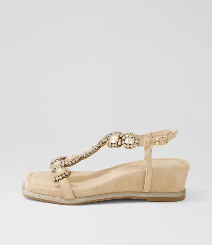 Arezzo Latte Suede Jewels Sandals