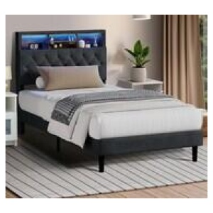 Ark King Single Led Bed Frame With Storage Grey