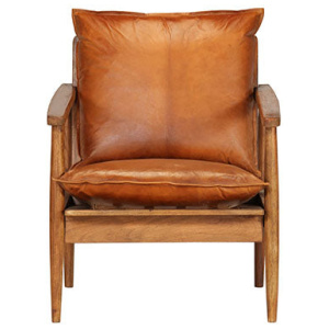 Armchair Real Leather With Acacia Wood Brown