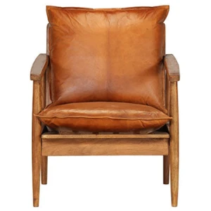 Armchair Real Leather With Acacia Wood Brown