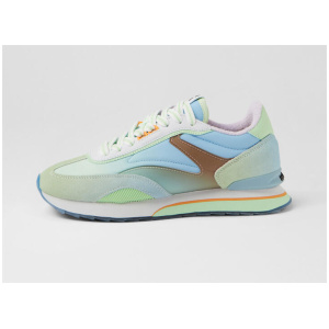 Art Mermaid Blue Yellow Leather Fabric Sneakers