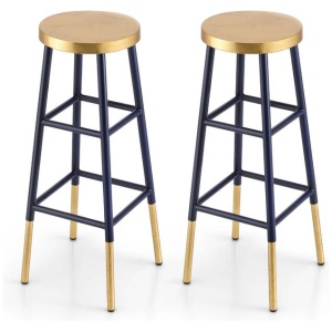 Artiss 2x Bar Stools Metal Gold Navy