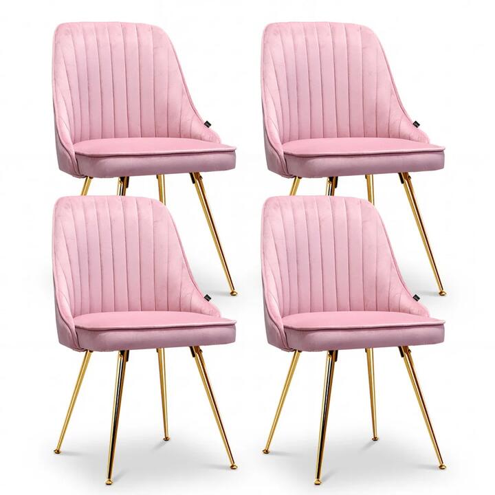 Artiss Dining Chairs Set of 4 Velvet Channel Tufted Pink
