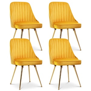 Artiss Dining Chairs Set of 4 Velvet Channel Tufted Yellow