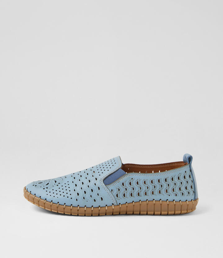 Athena Sky Blue Leather Flat Shoes
