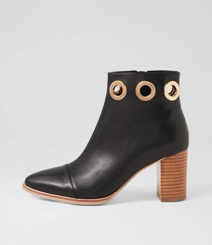 Aviva Dj Black Natural Heel Leather Black Natural Heel