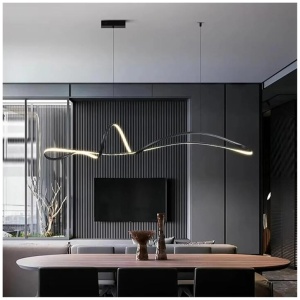 BAMDECOR A210 Modern LED Linear Pendant Lights with Dimmable LED and Adjustable Hanging Length 180cm -Black