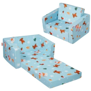 Baby Chair Foldable 2-in-1 Baby Lounger Couch Cartoon Kids Sofa Sky Blue