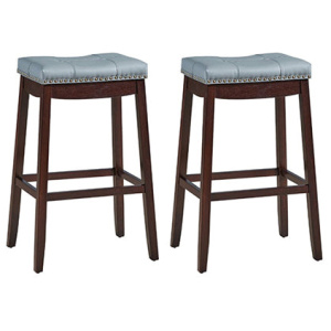 Backless Nailhead Bar Stool With Natural Rubber Wood Legs Coffee