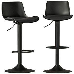 Bar Stools Kitchen Swivel Gas Lift Stool Leather Dining Chairs Black X2