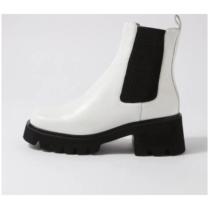 Barakios White Black Leather Elastic Ankle Boots