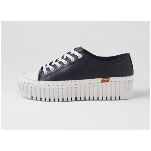 Baselo White Navy Leather Tumble Leather Sneakers