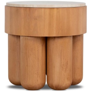 Bastia 50cm Round Travertine Side Table - Natural by Interior Secrets - AfterPay Available