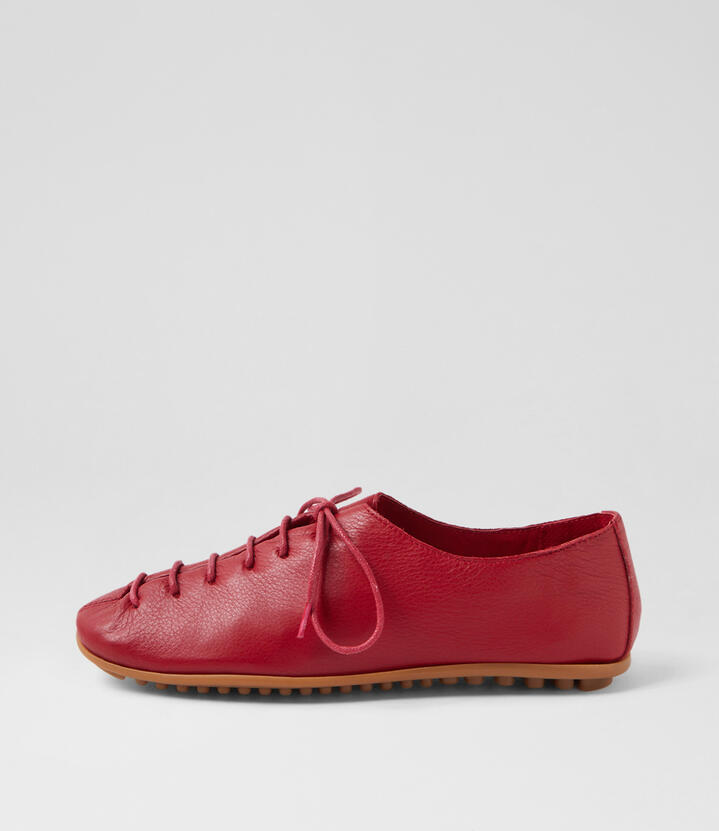 Beaman Dark Red Leather Lace Up Flats