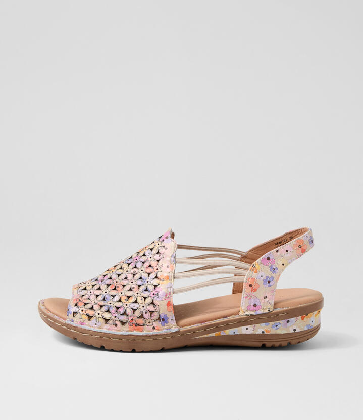 Bebi Pansy Print Leather Sandals