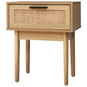 Bedside Table 1 Drawer Storage Cabinet Rattan Wood Nightstand