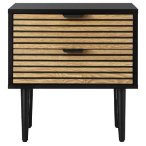 Bedside Table 2 Drawers Metal Handle Black & Wooden