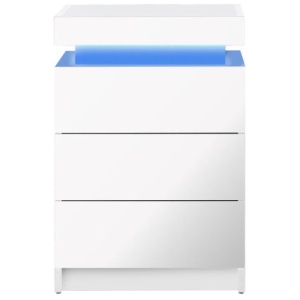Bedside Table RGB LED 3 Drawers White