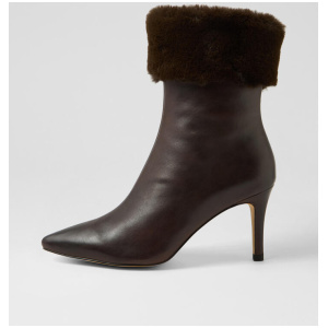 Belos Choc Leather Fur Ankle Boots