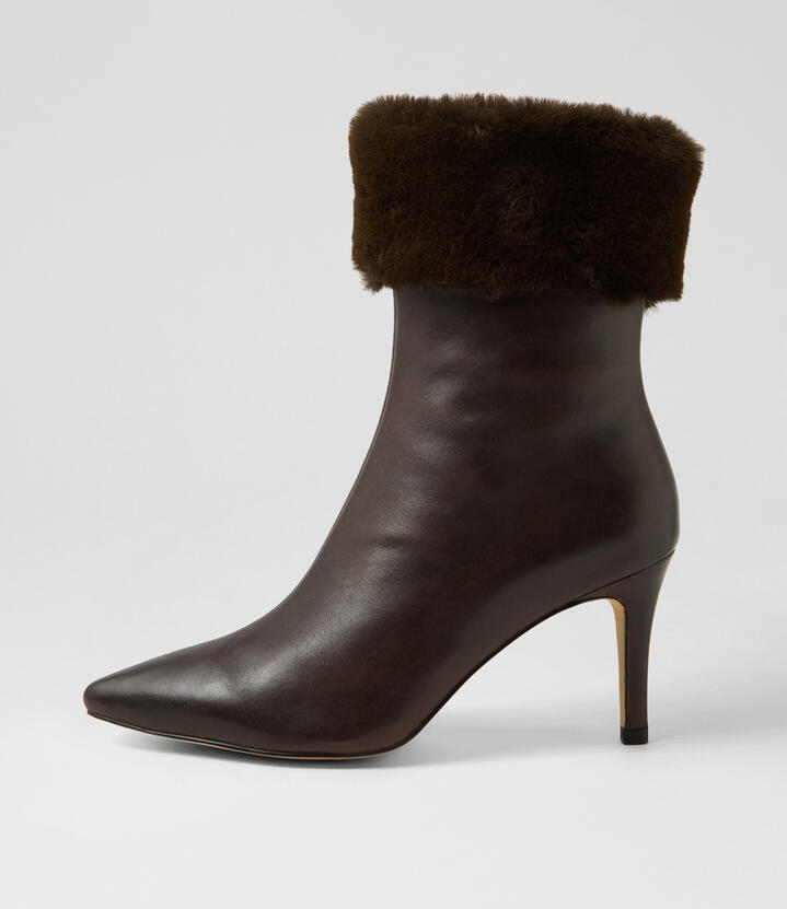 Belos Choc Leather Fur Ankle Boots