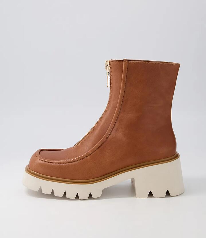 Bilbay Cognac Leather Ankle Boots