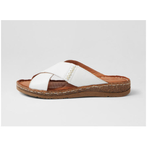 Bindya White Leather Slides