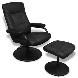 Black Artificial Leather Tv Armchair With Foot Stool
