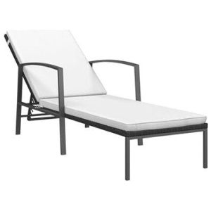 Black Garden Sun Lounger With Cushion Poly Rattan