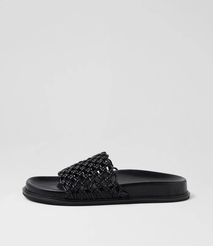 Bondi Black Leather Slides