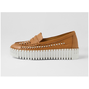 Brogany Dark Tan White Leather Flat Shoes