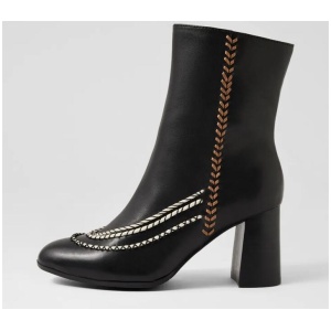 Camellia Black Leather Ankle Boots