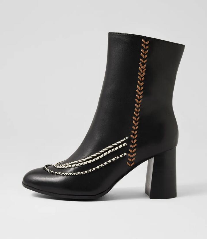 Camellia Black Leather Ankle Boots