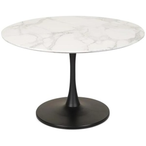 Cecil Round Dining Table Marble Effect 120cm - Matte Black Frame - White Sevella