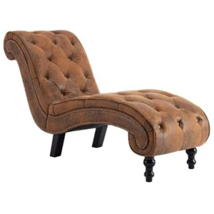Chaise Lounge Brown Faux Suede Leather