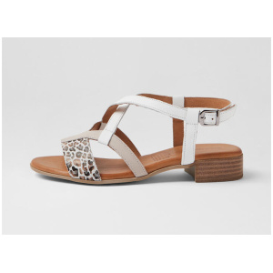 Cirtnee White Leopard Leather Sandals