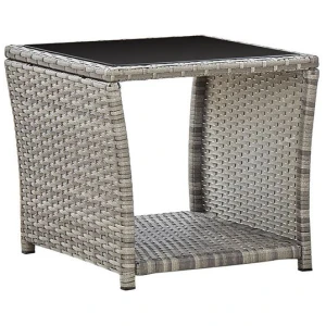 Coffee Table Grey 45X45X40 Cm Poly Rattan And Glass