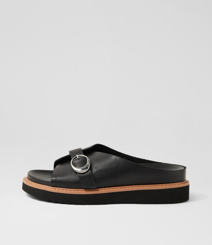 Colay Black Silver Leather Slides