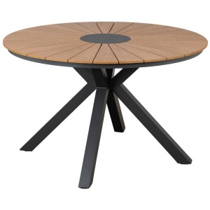 Corinda 120cm Teak Top & Aluminium Round Dining Table, Grey