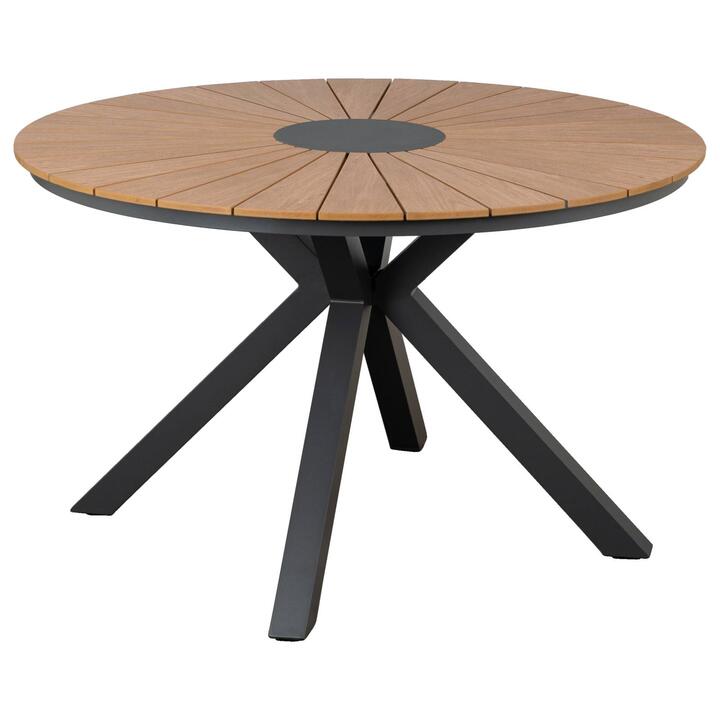 Corinda 120cm Teak Top & Aluminium Round Dining Table, Grey