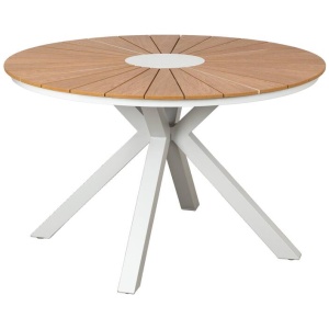 Corinda 120cm Teak Top & Aluminium Round Dining Table, White