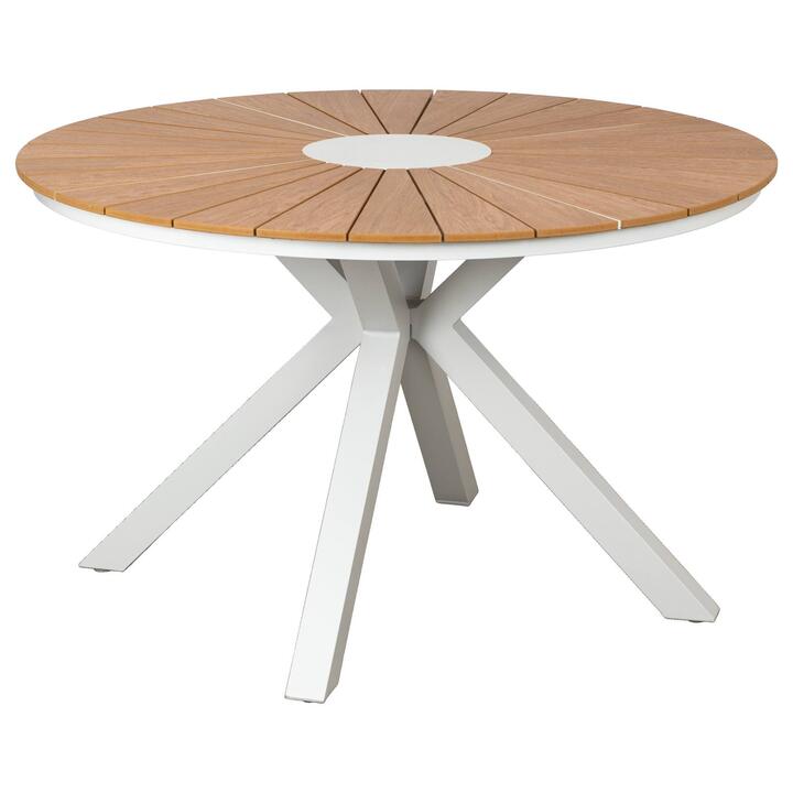Corinda 120cm Teak Top & Aluminium Round Dining Table, White