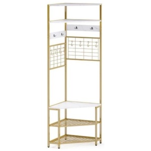 Corner Hall Tree 5 Tier Coat Rack With Shoe Storage Bench