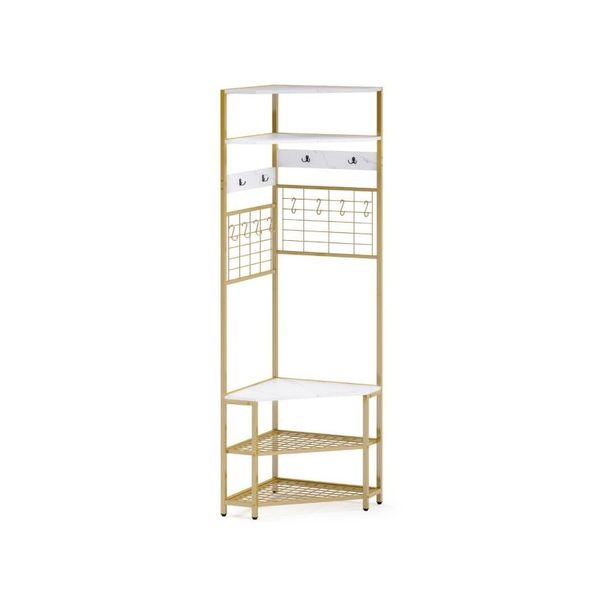 Corner Hall Tree 5 Tier Coat Rack With Shoe Storage Bench