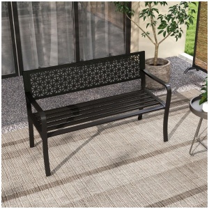 Costway127 cm Outdoor Bench Garden Bench with Crisscross Backrest-Black