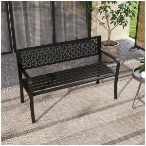 Costway127 cm Outdoor Bench Garden Bench with Crisscross Backrest-Black
