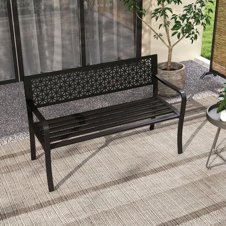 Costway127 cm Outdoor Bench Garden Bench with Crisscross Backrest-Black