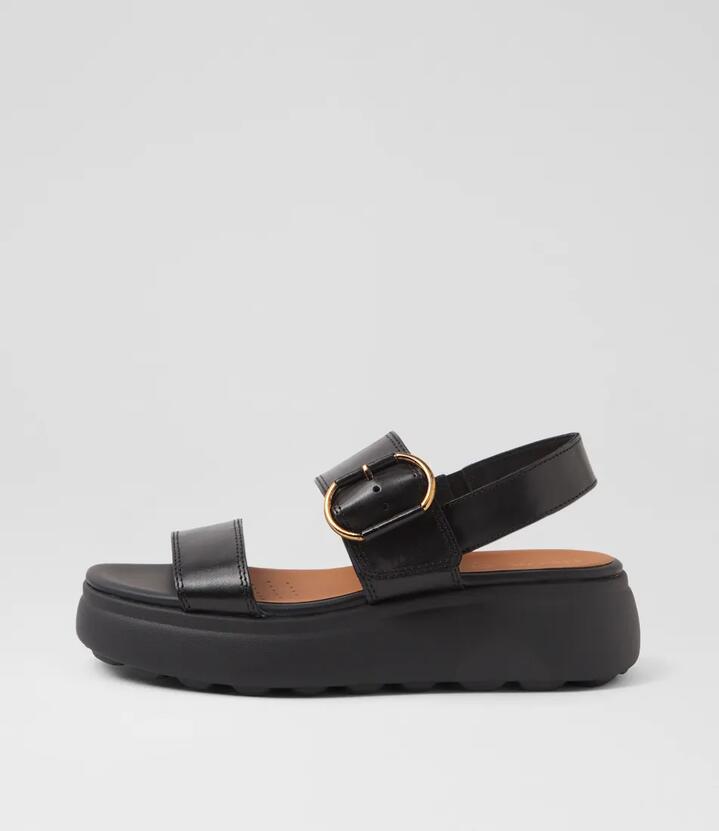 D Spherica Ec41 S B Black Leather Flat Shoes