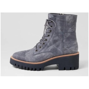 Dailay Washed Denim Leather Lace Up Boots